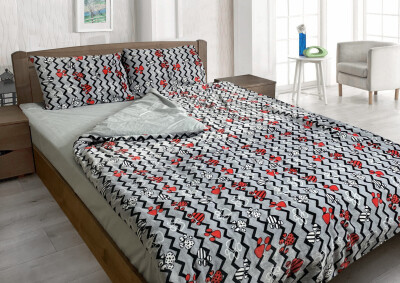 Двуспальный комплект утепленного постельного белья Зима-Лето (бязь+микрофибра) "Красные лапки"