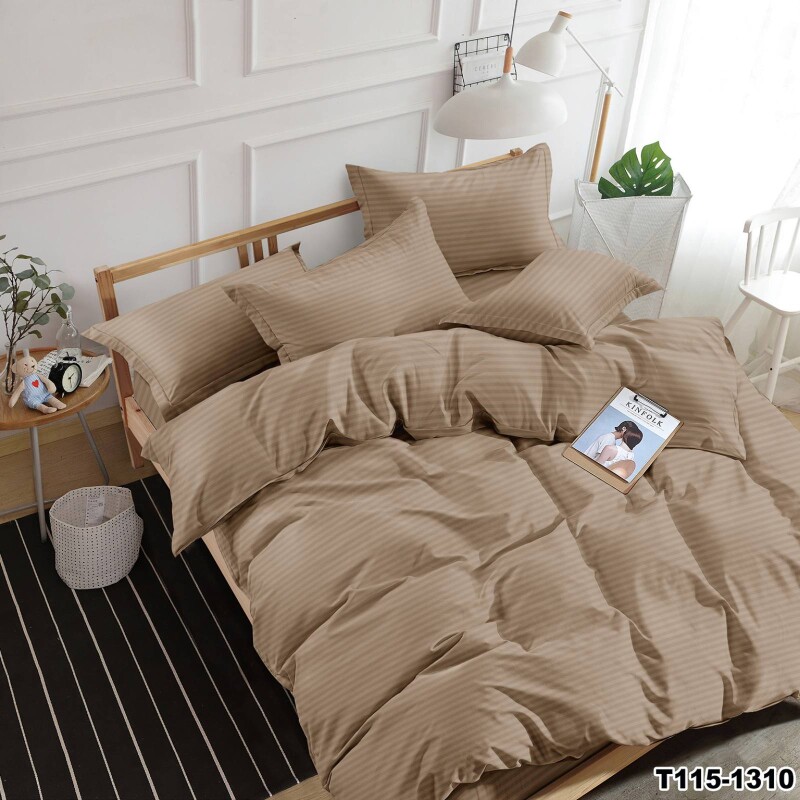 Евро комплект постельного белья Страйп "Кофе с молоком"