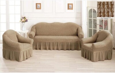 Темно бежеві універсальні чохли на диван + 2 крісла