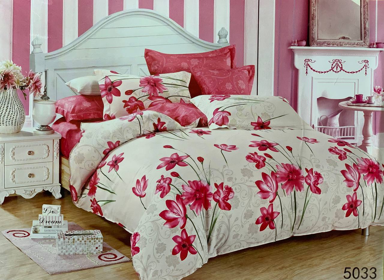 Комплект постельного белья сатин полуторный Elway 5033 Розовый Нарцисс