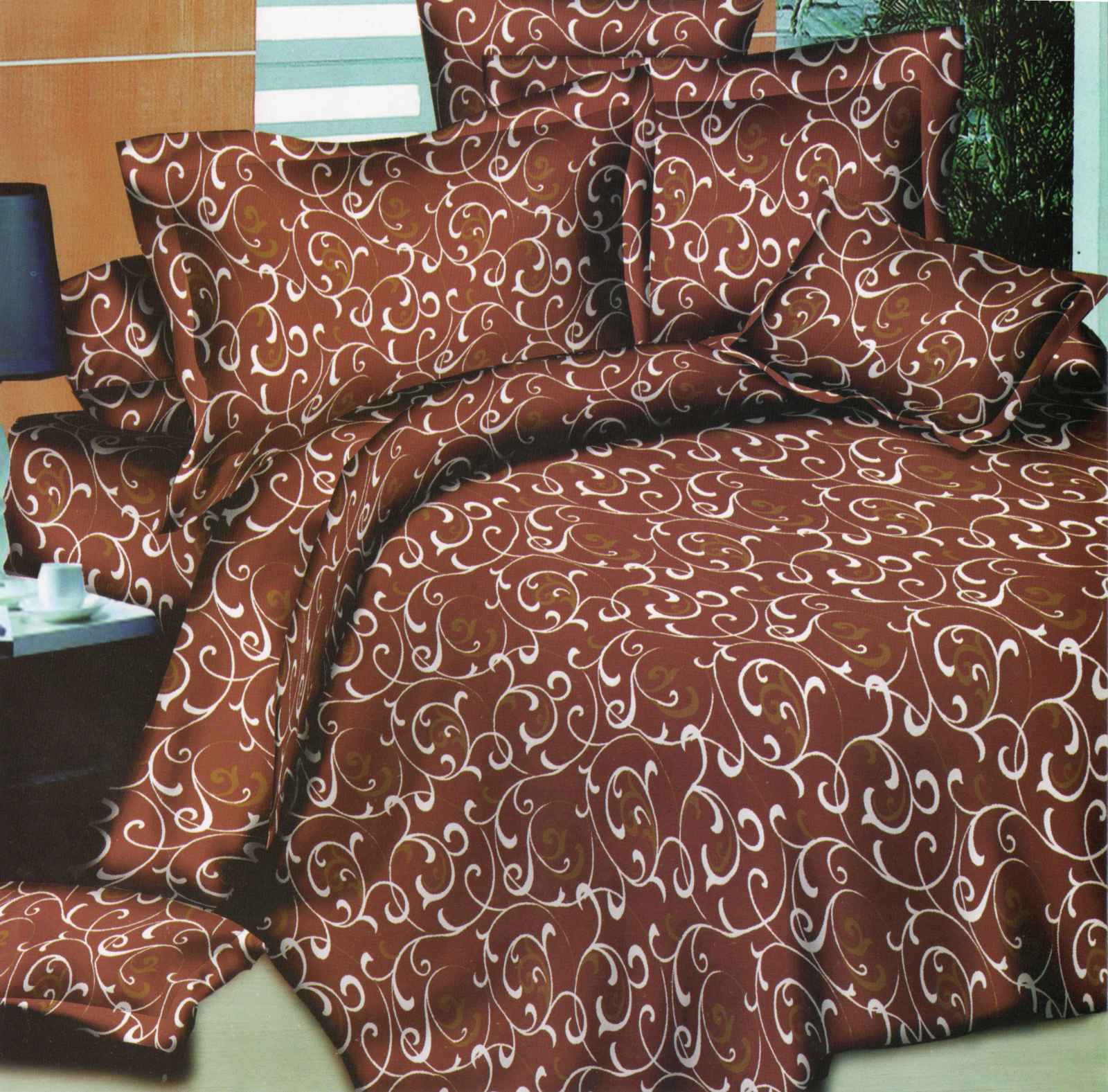 Двуспальное постельное белье Тет-А-Тет бязь Вензель коричневый 