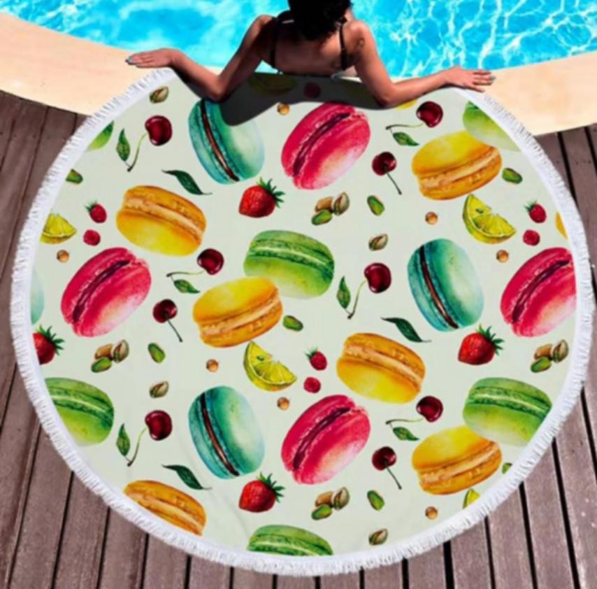 Круглое пляжное полотенце Макаруны "150 см." №020