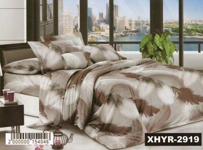 Полуторний комплект постільної білизни Тет-А-Тет Мікросатін "Перо-біж"