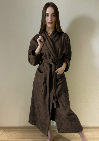 Халат махровий, (розміри M/L/XL). довжина 120 см. "Коричневий"
