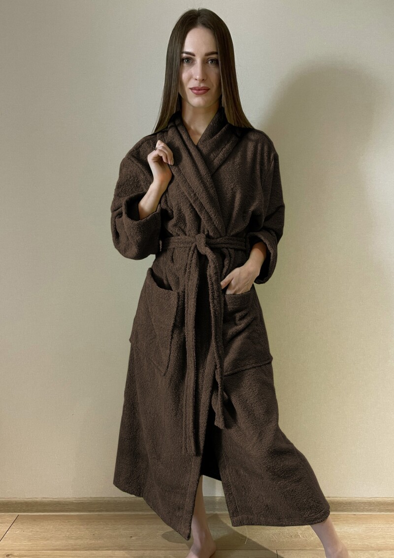 Халат махровий, (розміри M/L/XL). довжина 120 см. "Коричневий"