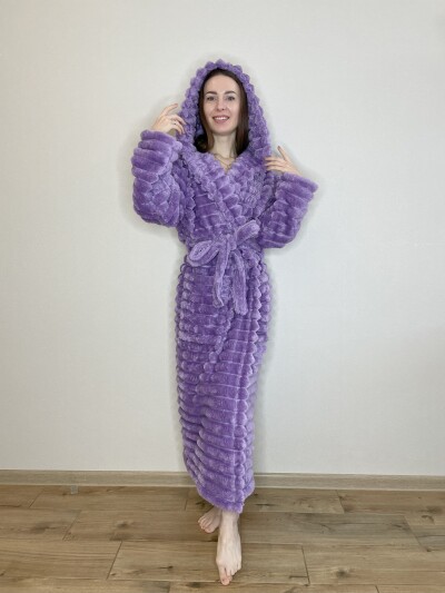 Халат з мікрофібри Велсофт з капюшоном (розміри M/L/XL), довжина 120 см.