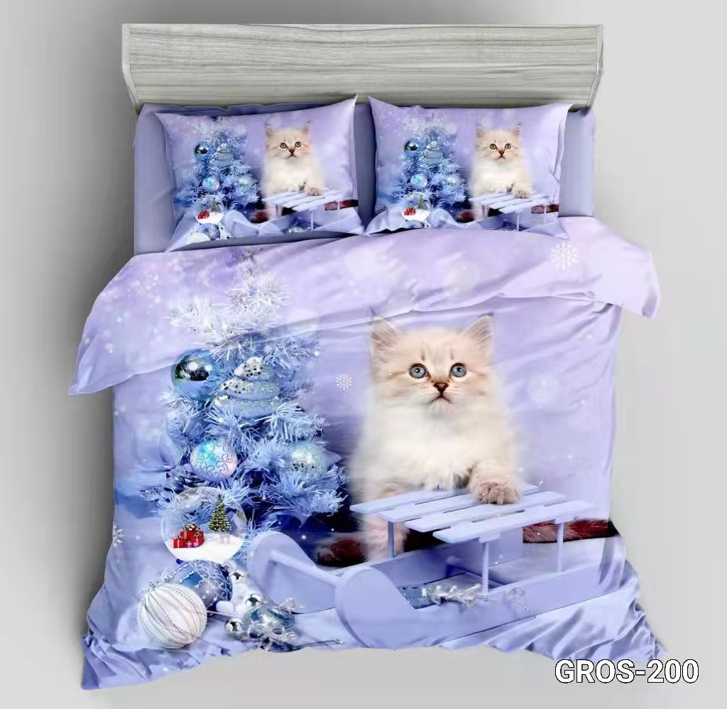 Новогодний комплект постельного белья фланель "Новогодний кот-2" Евро