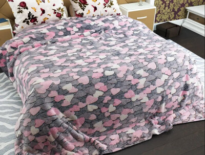 Флисовый плед 220х240 ✨Сердечки серо-розовые✨