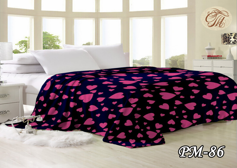 Флісовий плед 220х240 ✨Сердечки на чорному тлі✨