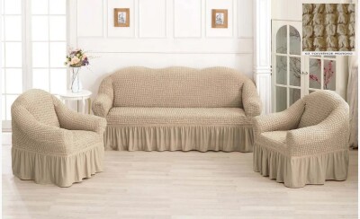 Світло бежеві універсальні чохли на диван + 2 крісла