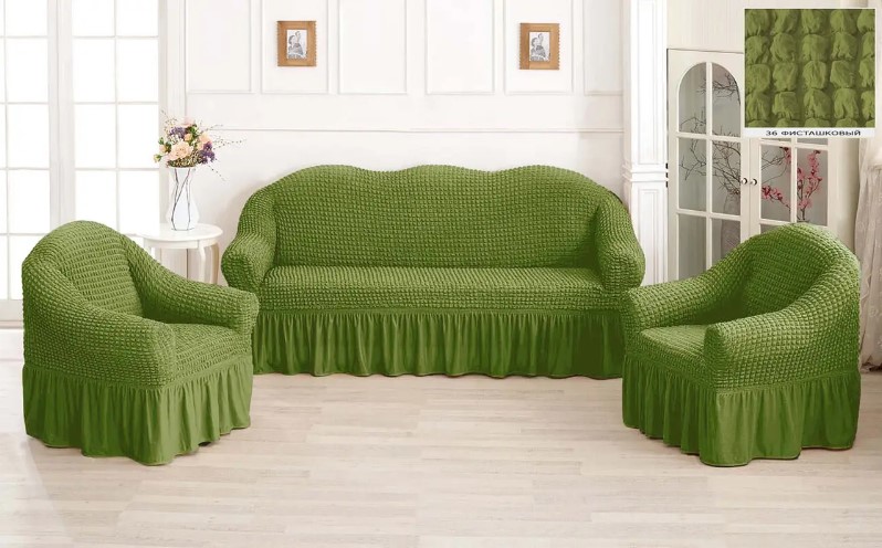 Світло зелені універсальні чохли на диван + 2 крісла