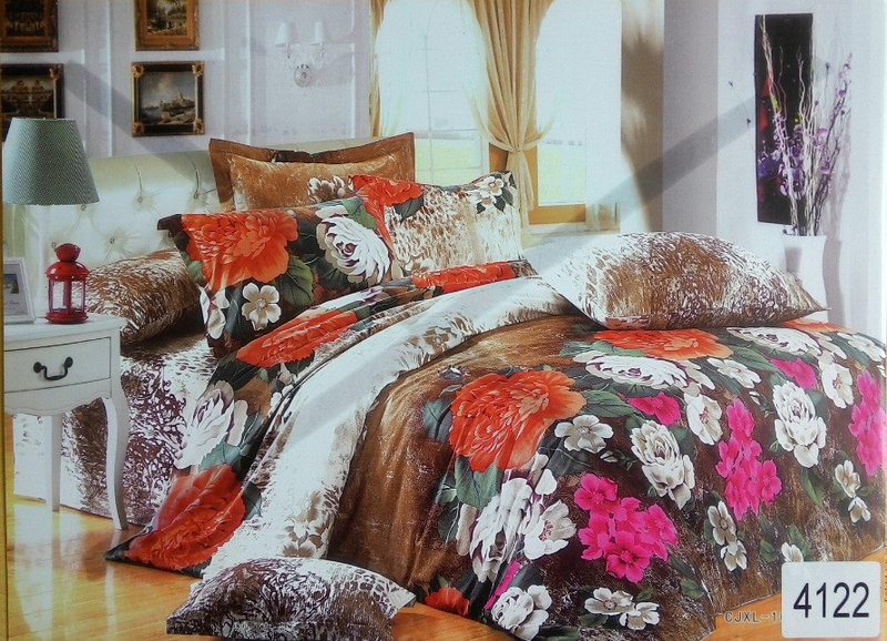 Комплект постельного белья сатин евро  ELWAY 4122 Орнамент с цветочным принтом