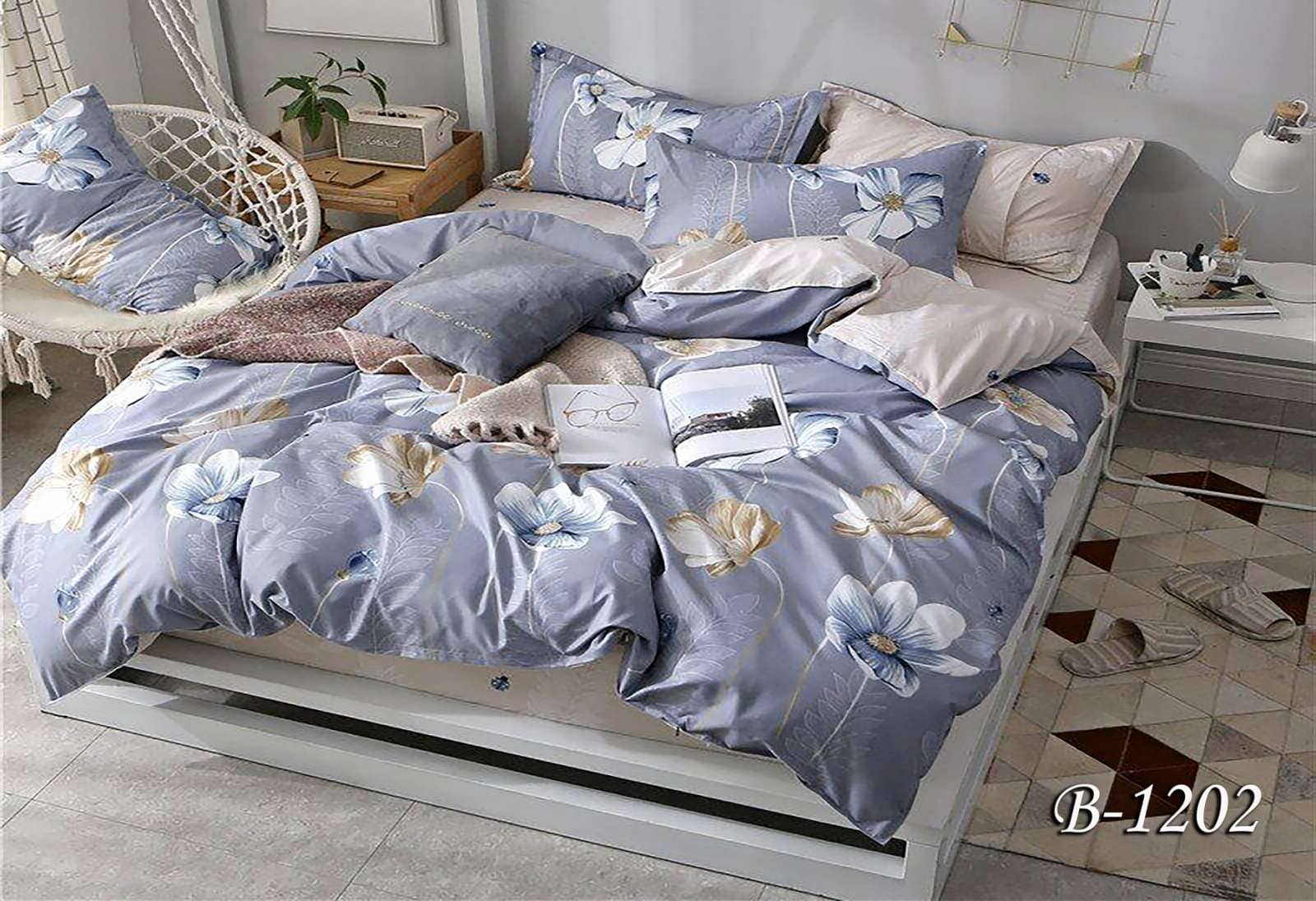 Двуспальное постельное белье Тет-А-Тет B-1202 Цветочки на голубеньком 