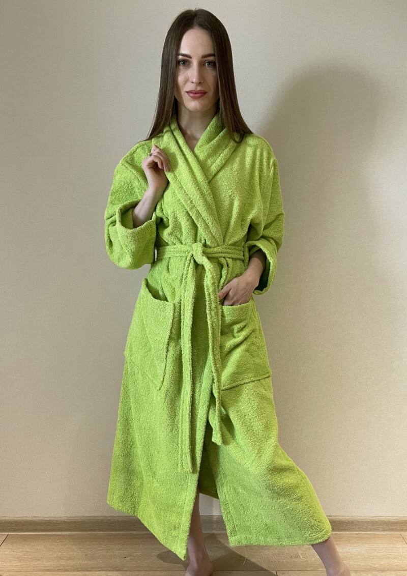 Халат махровий, (розміри M/L/XL). довжина 120 см. "Салатовий"