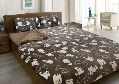 Евро комплект утепленного постельного белья Зима-Лето (бязь+микрофибра) "Кот Саймон"