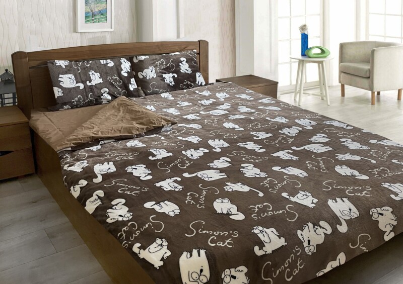 Євро комплект утепленої постільної білизни Зима-Літо (бязь+мікрофібра) "Кіт Саймон"