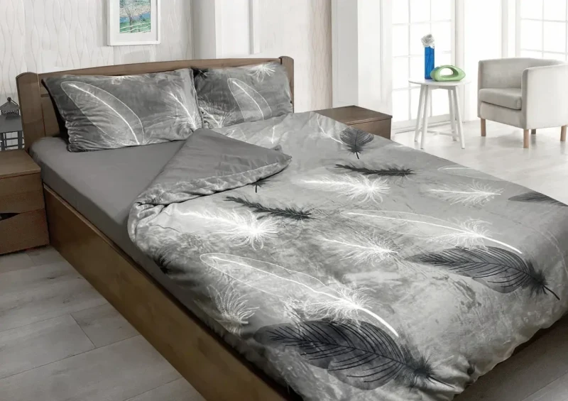 Полуторний Комплект утепленої постільної білизни Зима-Літо (бязь+мікрофібра) "Перо 3Д"