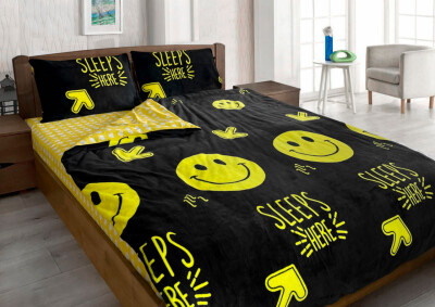 Евро комплект утепленного постельного белья Зима-Лето (бязь+микрофибра) "Смайлик"