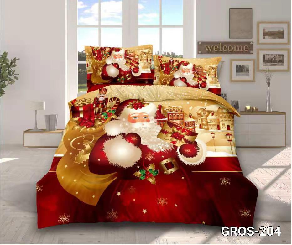 Новогодний комплект постельного белья фланель "Золотой Санта" Евро