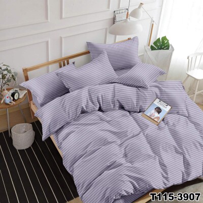  Полуторный комплект постельного белья Страйп "Светло-серый с сиреневым оттенком" 
