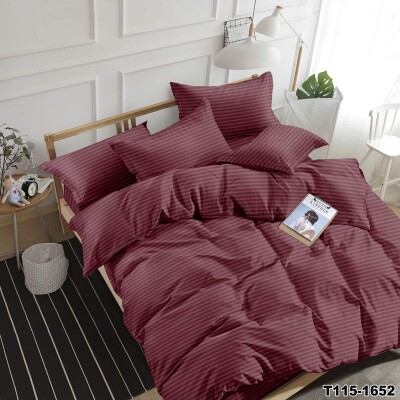 Евро комплект постельного белья Страйп "Тёмный гранат"