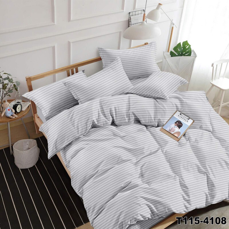 Євро комплект постільної білизни Страйп "Світло-сірий"