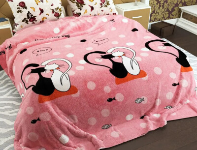 Флісовий плед 220х240 ✨Закохані котики на рожевому фоні✨