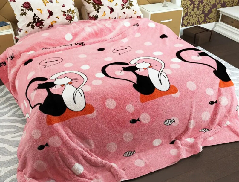 Флісовий плед 220х240 ✨Закохані котики на рожевому фоні✨