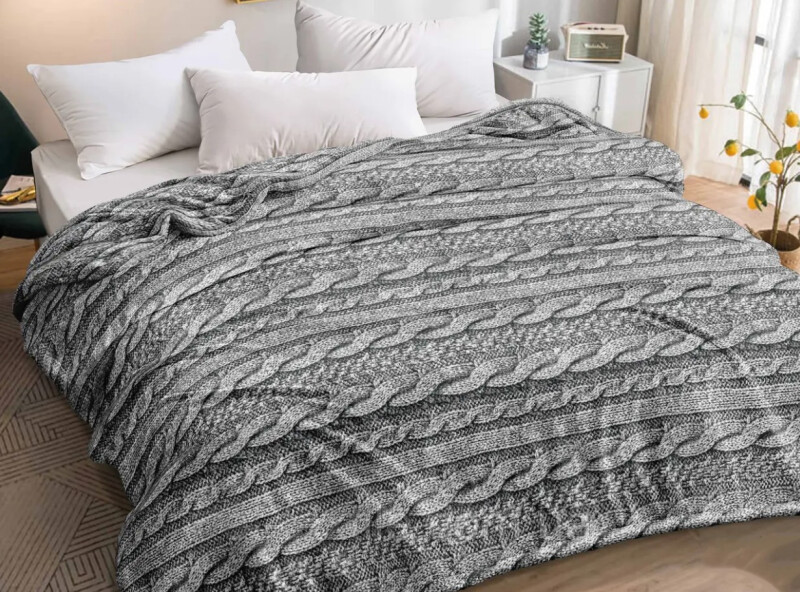 Плед флісовий 200х220 ❤️В'язання сіра❤️