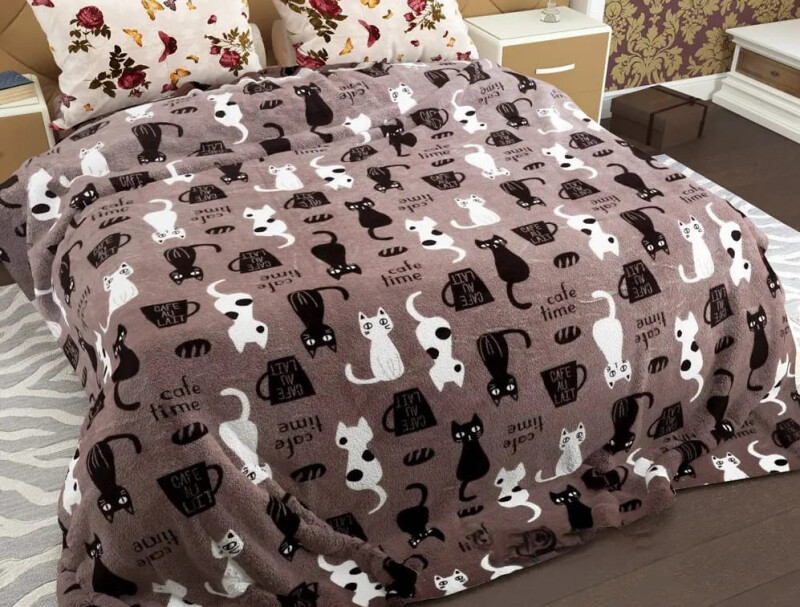 Плед флісовий 200х220 ❤️Котики кавові❤️