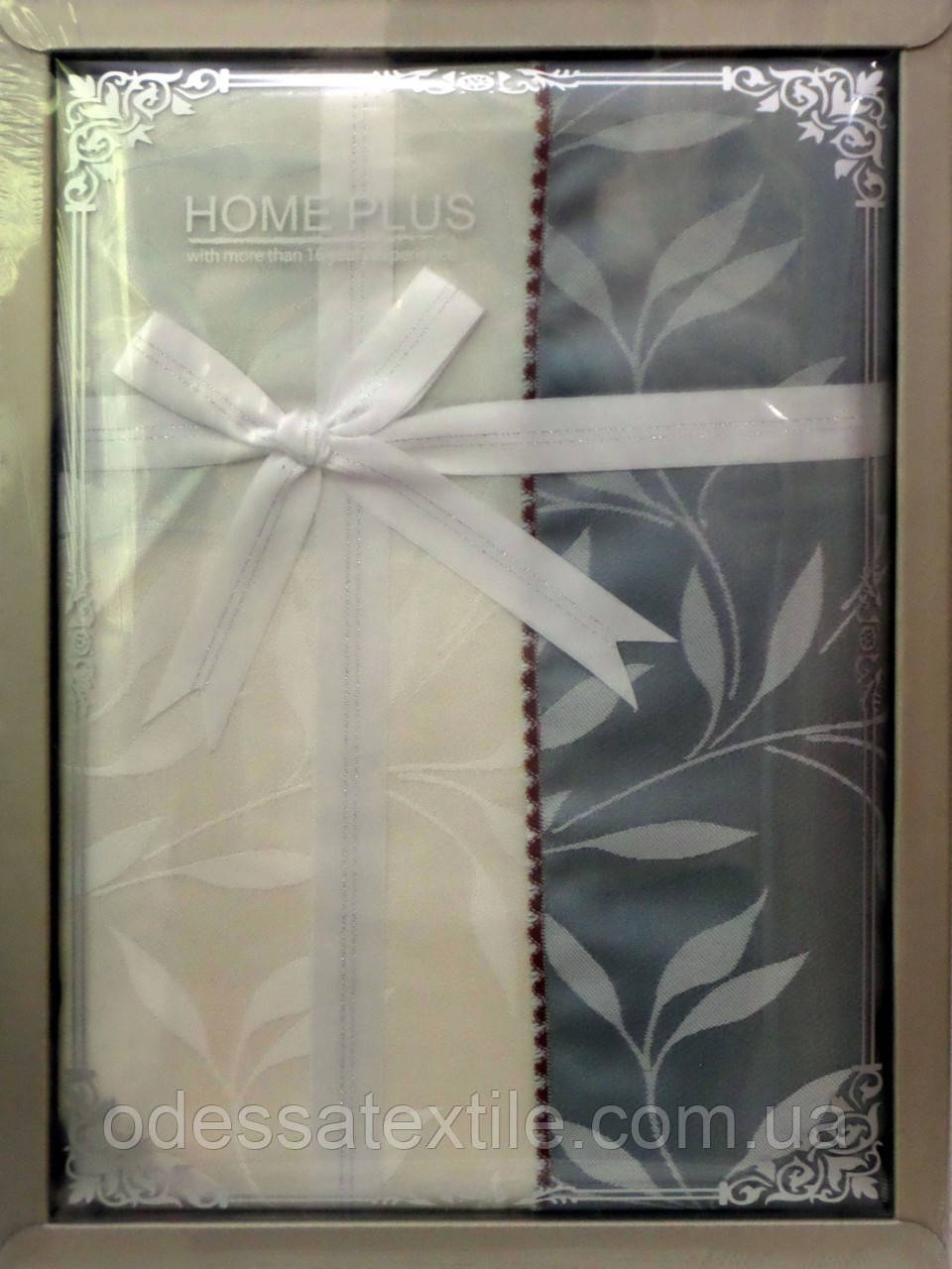 Скатертина HOME PLUS Гілочка сіра тканинна в подарунковій коробці-2