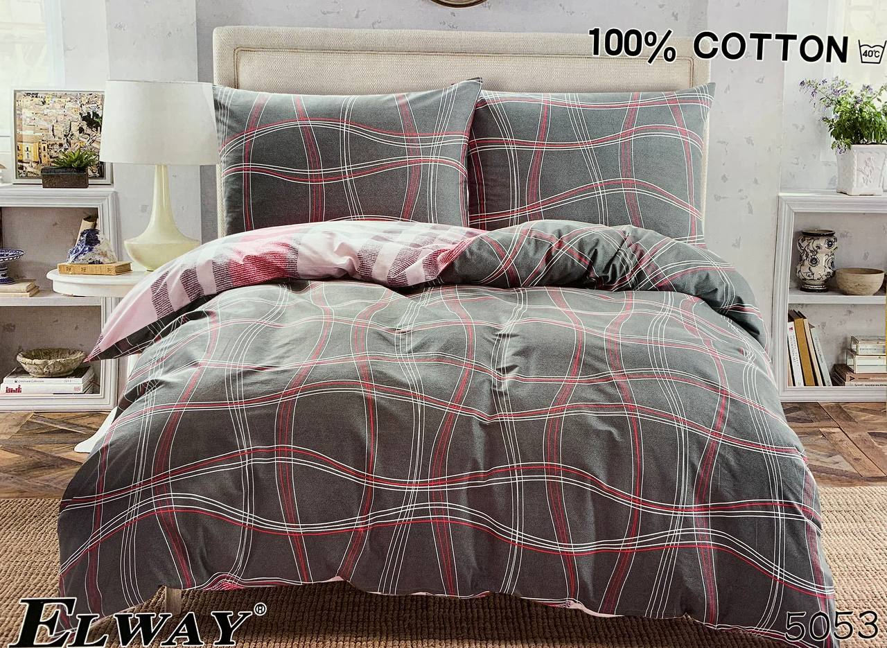 Комплект постельного белья сатин полуторный Elway 5053  Розово Серый 