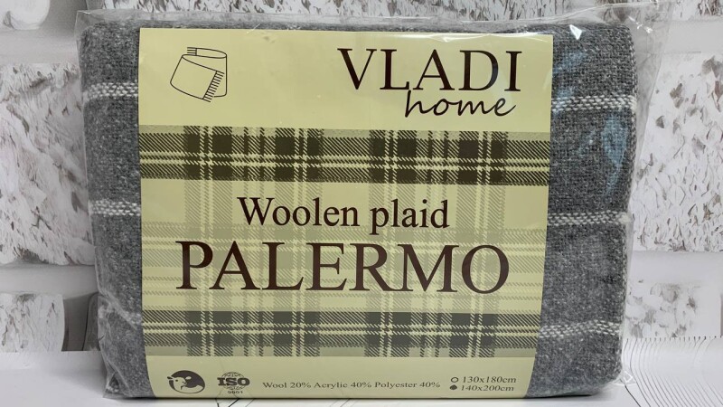 Плед напівшерсть Vladi полуторний 140х200 "PALERMO" (Сірий)
