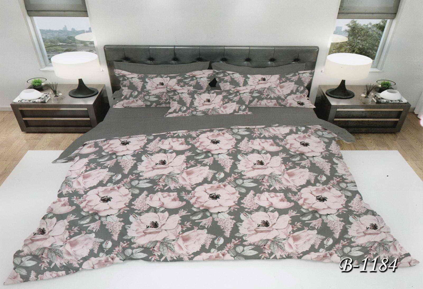 Двоспальне постільна білизна Тет-А-Тет B-1184 "Рожеві квіти"