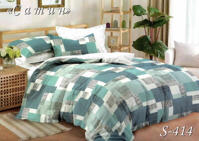 Комплект постільної білизни Сатин Тет-А-Тет двоспальний S-414 "Морська клітина"
