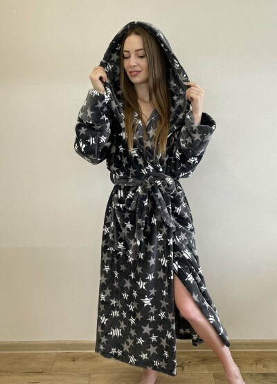 Халат з мікрофібри Велсофт з капюшоном (розміри M/L/XL), довжина 120 см.