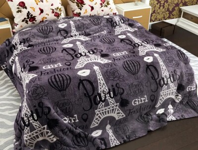 Флісовий плед 160х210 ⭐Париж сірий⭐