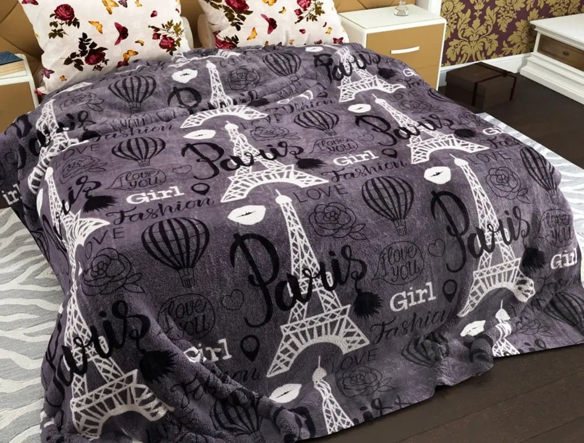 Флісовий плед 160х210 ⭐Париж сірий⭐